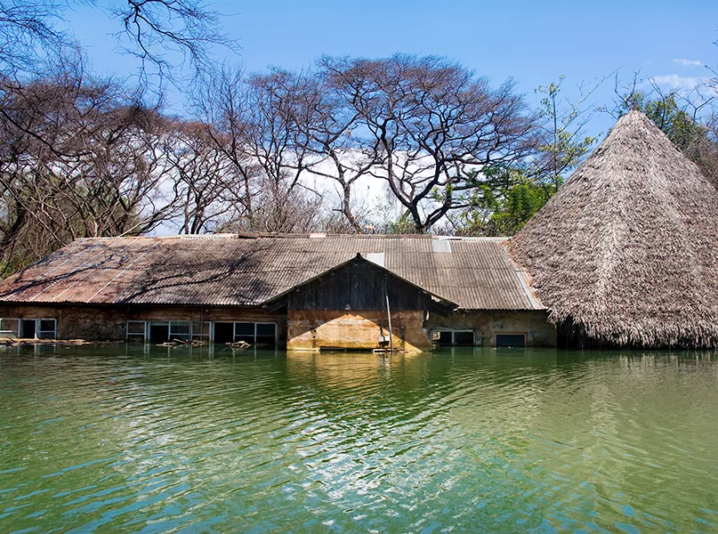 Flooded house at Lake Baringo, Kenya