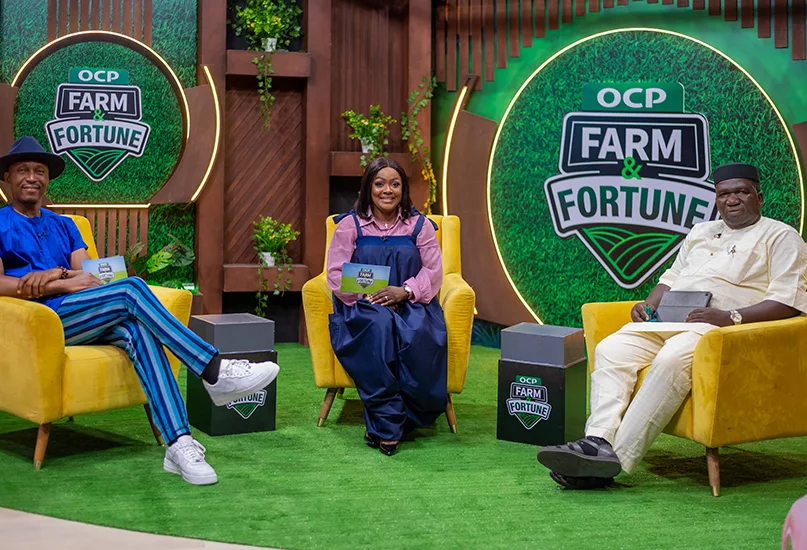 Frank Donga and Helen Paul with a Guest discussing agric business on our Farm & Fortune TV Show