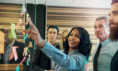 Woman explaining the plan to office team