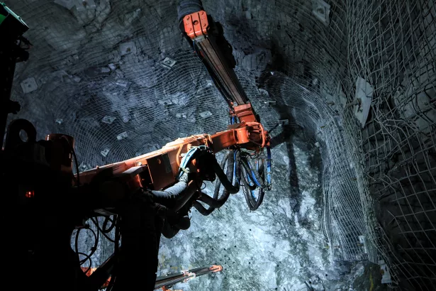 A drill rig at the Venetia Underground Mine