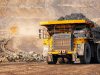 Open pit mine industry, big yellow mining truck for coal