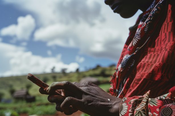 Kenyan woman uses mobile banking app