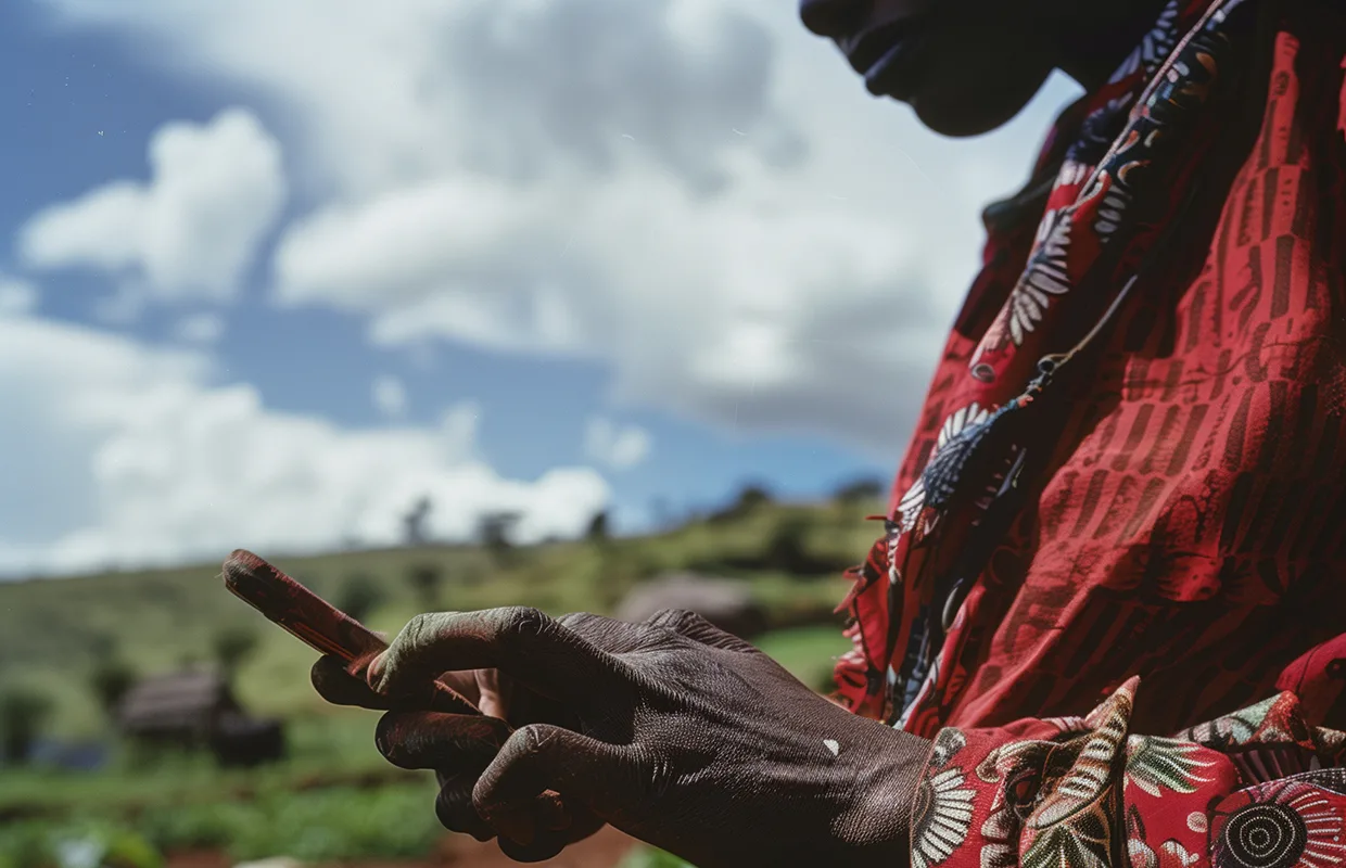 Kenyan woman uses mobile banking app